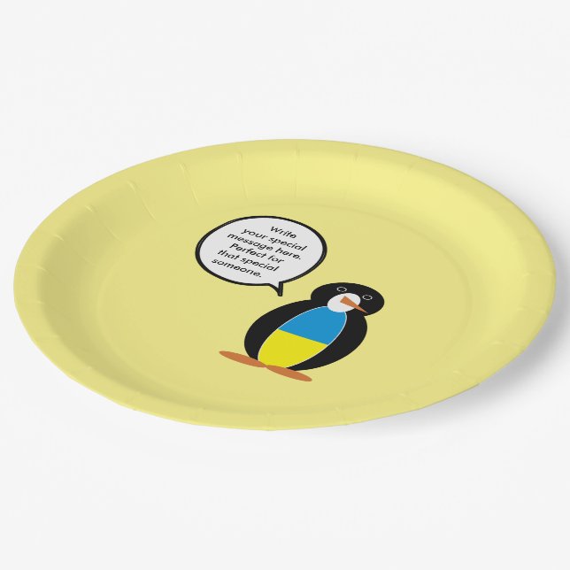 Ukrainian Talking Ms. Penguin Personalised  Paper Plate (Angled)