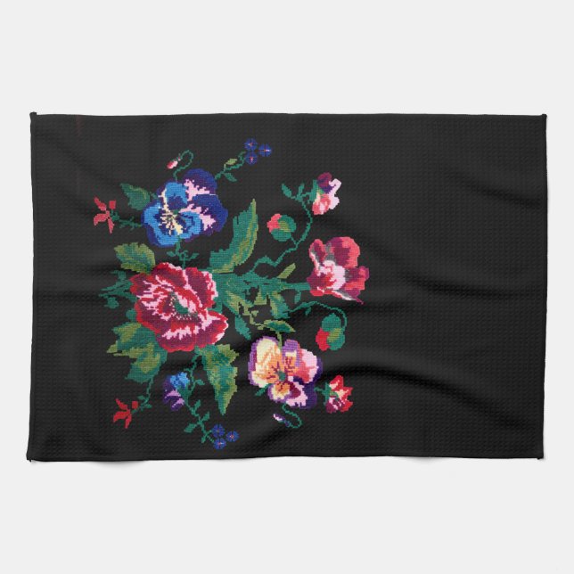 Ukrainian traditional vushuvanka folk art pattern tea towel (Horizontal)