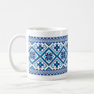 Ukrainian traditional vushuvanka folk pattern blue coffee mug
