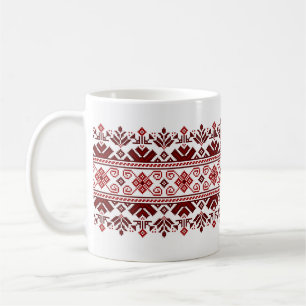 Ukrainian traditional vushuvanka folk pattern red coffee mug