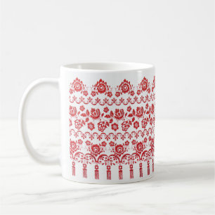 Ukrainian traditional vushuvanka folk pattern red coffee mug