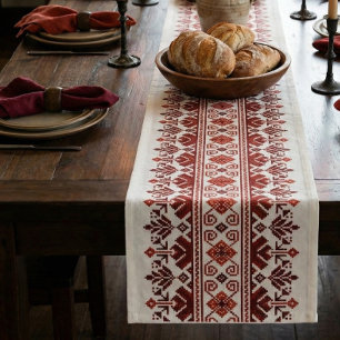 Ukrainian traditional vushuvanka folk pattern red short table runner
