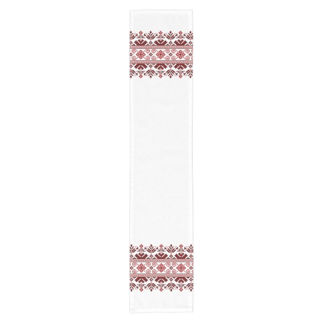 Ukrainian traditional vushuvanka folk pattern red short table runner (Front)