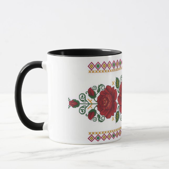 Ukrainian traditional vushuvanka folk pattern rose mug (Left)
