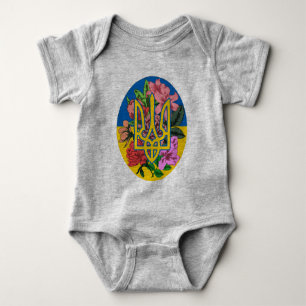 Ukrainian trident and flag of Ukraine with flowers Baby Bodysuit