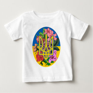 Ukrainian trident and flag of Ukraine with flowers Baby T-Shirt