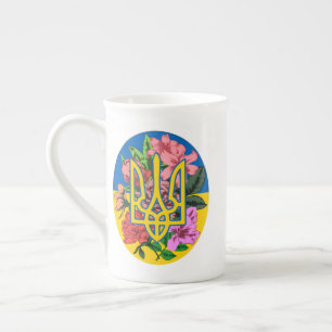 Ukrainian trident and flag of Ukraine with flowers Bone China Mug