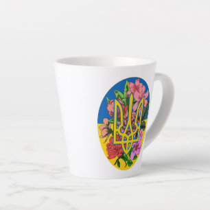 Ukrainian trident and flag of Ukraine with flowers Latte Mug