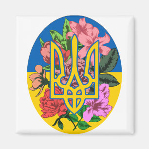 Ukrainian trident and flag of Ukraine with flowers Magnet