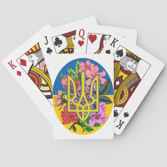 Ukrainian trident and flag of Ukraine with flowers Playing Cards (Back)