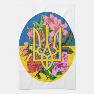Ukrainian trident and flag of Ukraine with flowers Tea Towel