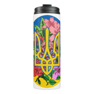 Ukrainian trident and flag of Ukraine with flowers Thermal Tumbler