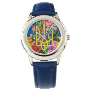 Ukrainian trident and flag of Ukraine with flowers Watch