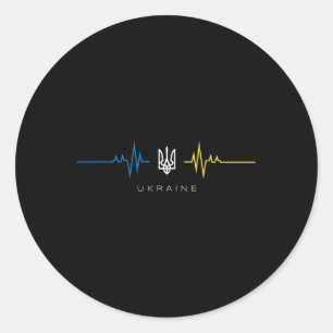 Ukrainian Trident Flag Heartbeat - I Stand With Uk Classic Round Sticker