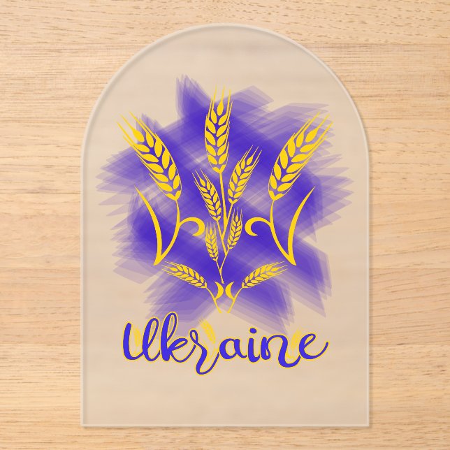 Ukrainian trident made of wheat ear acrylic invitations (Front)
