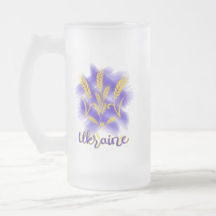Ukrainian trident made of wheat ear frosted glass beer mug