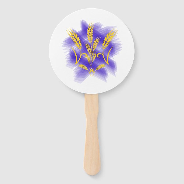 Ukrainian trident made of wheat ear hand fan (Front)