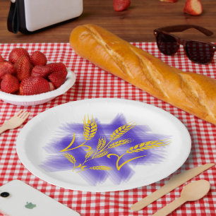 Ukrainian trident made of wheat ear paper plate