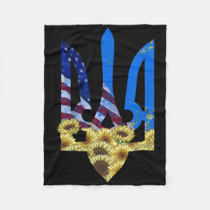 Ukrainian Trident Sunflower American Flag Ukrainia Fleece Blanket