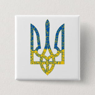 Ukrainian trident textured flag of Ukraine colors 15 Cm Square Badge
