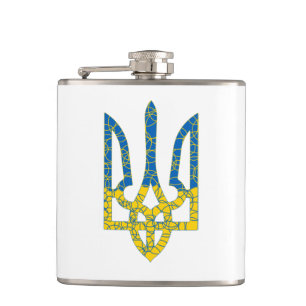 Ukrainian trident textured flag of Ukraine colors Hip Flask