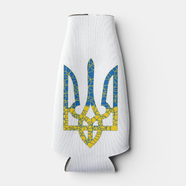 Ukrainian trident textured flag of Ukraine colours Bottle Cooler (Front)