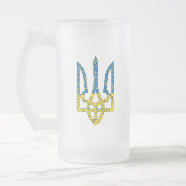Ukrainian trident textured flag of Ukraine colours Frosted Glass Beer Mug (Left)