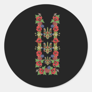 Ukrainian Trysub Red Poppies Retro Floral Ukraine Classic Round Sticker
