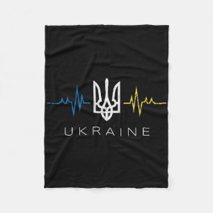 Ukrainian Tryzub Flag Heartbeat - Ukraine Trident  Fleece Blanket