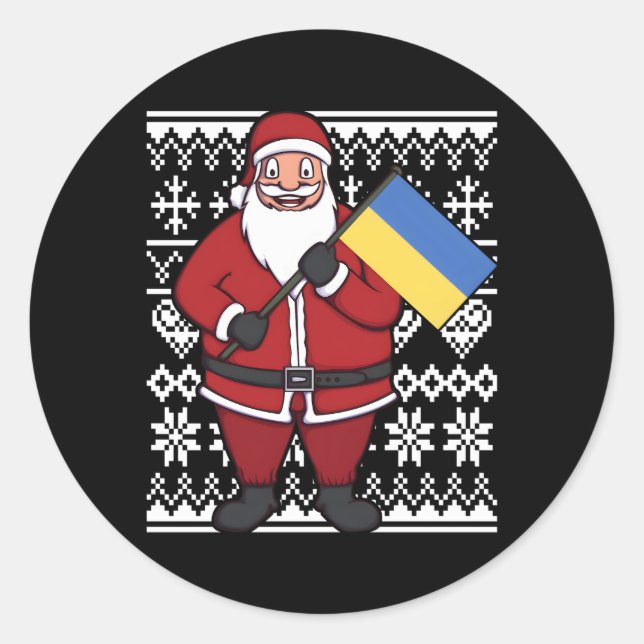 Ukrainian Ukraine Flag Santa Classic Round Sticker (Front)