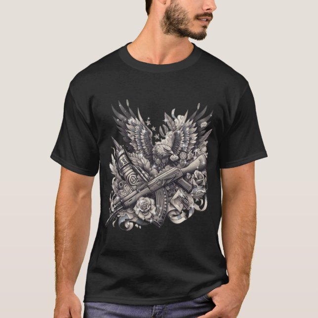 "Ukrainian Valour: Modern Military Tattoo T-Shirt" T-Shirt (Front)