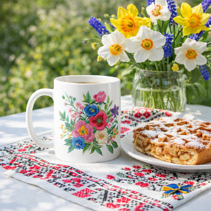 Ukrainian vushuvanka folk art pattern coffee mug