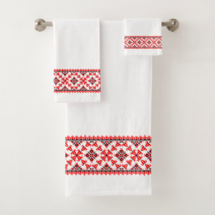 Ukrainian Vyshyvanka Design Bath Towel Set