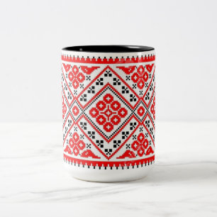 Ukrainian Vyshyvanka Embroidery Red Suns Mug