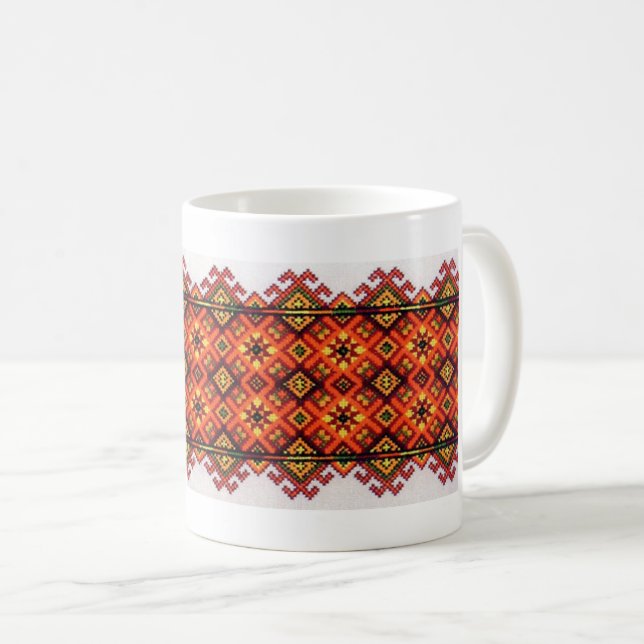 Ukrainian Vyshyvanka Hutsul Embroidery Orange Mug (Front Right)
