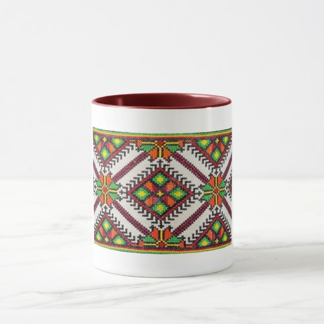 Ukrainian Vyshyvanka Red Green  Embroidery Mug (Center)