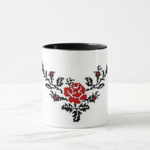Ukrainian Vyshyvanka Red Rose  Embroidery Mug