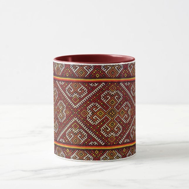 Ukrainian Vyshyvanka Red Spirals Embroidery Mug (Center)