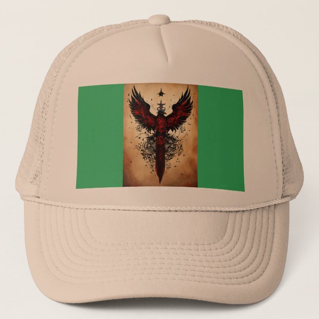 Ukrainian Warrior Ink: Modern Military Tattoo Sket Trucker Hat (Front)