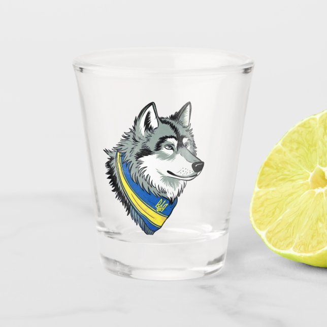 Ukrainian Wolf Symbol, Strong, Proud Shot glass (Front)