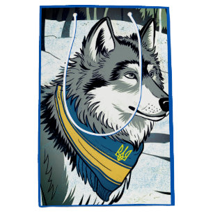 Ukrainian Wolf Symbol, Strong, Proud Ukraine Art Medium Gift Bag