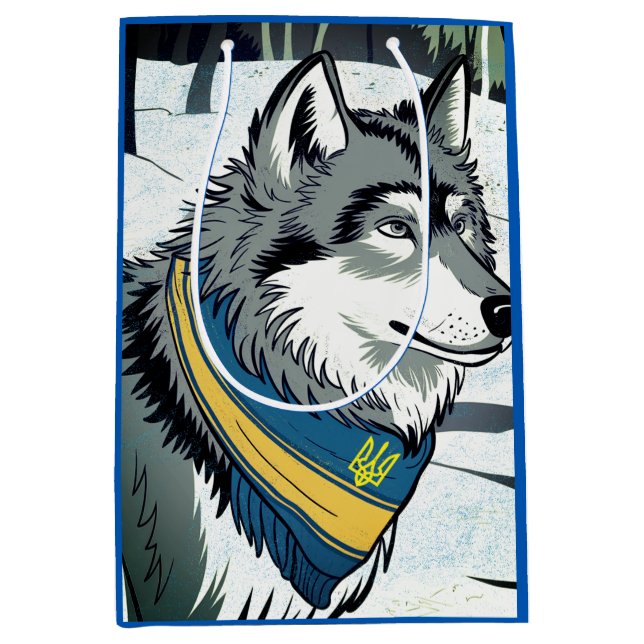 Ukrainian Wolf Symbol, Strong, Proud Ukraine Art  Medium Gift Bag (Front)