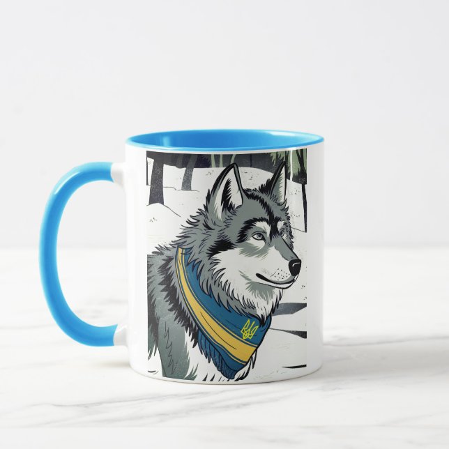 Ukrainian Wolf Symbol, Strong, Proud Ukraine Art  Mug (Left)
