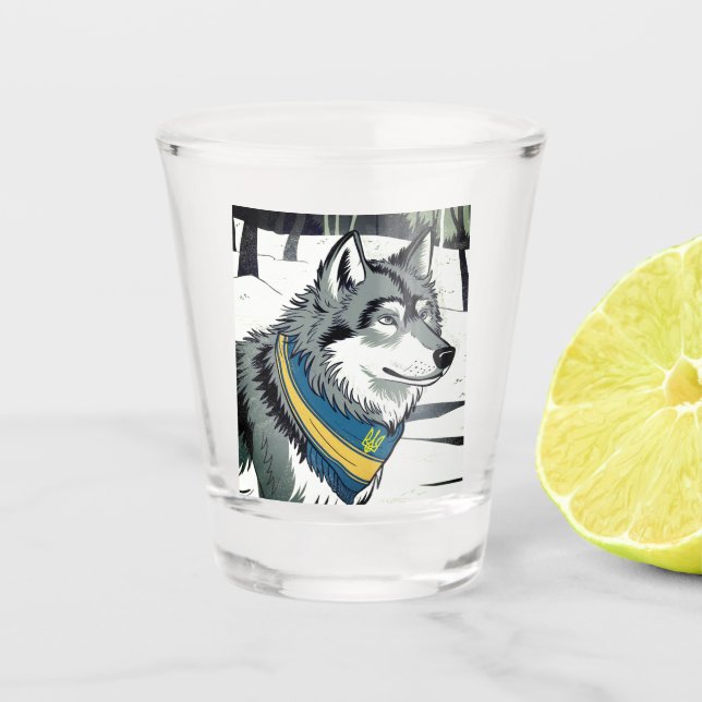 Ukrainian Wolf Symbol, Strong, Proud Ukraine Art  Shot Glass (Front)