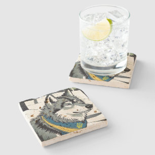Ukrainian Wolf Symbol, Strong, Proud Ukraine Art  Stone Coaster