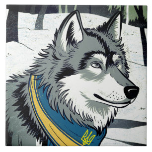 Ukrainian Wolf Symbol, Strong, Proud Ukraine Art  Tile