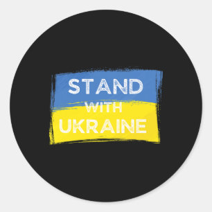 Ukrainian Yellow Blue Flag With Slogan Stand With Classic Round Sticker