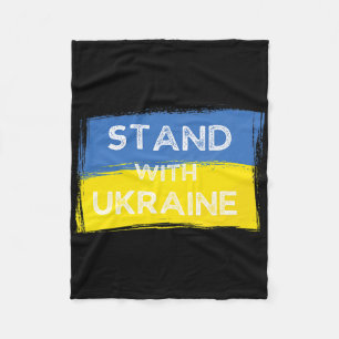 Ukrainian Yellow Blue Flag With Slogan Stand With Fleece Blanket
