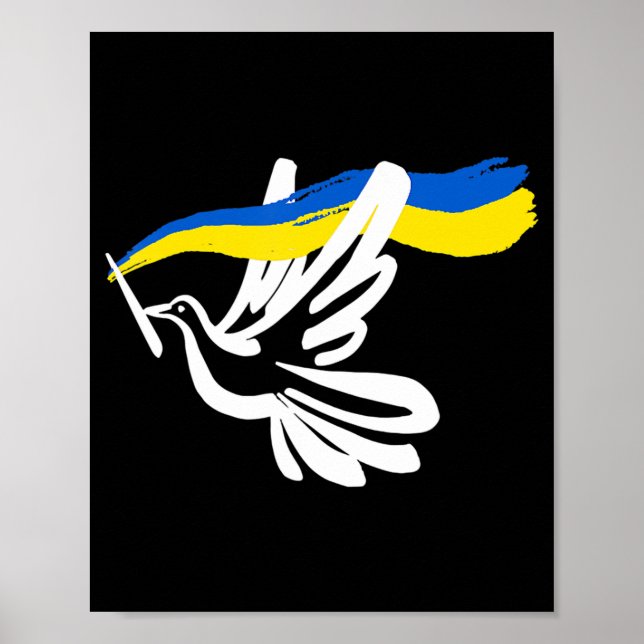 Ukrainian Yellow Blue Flag With White Dove Support Poster (Front)