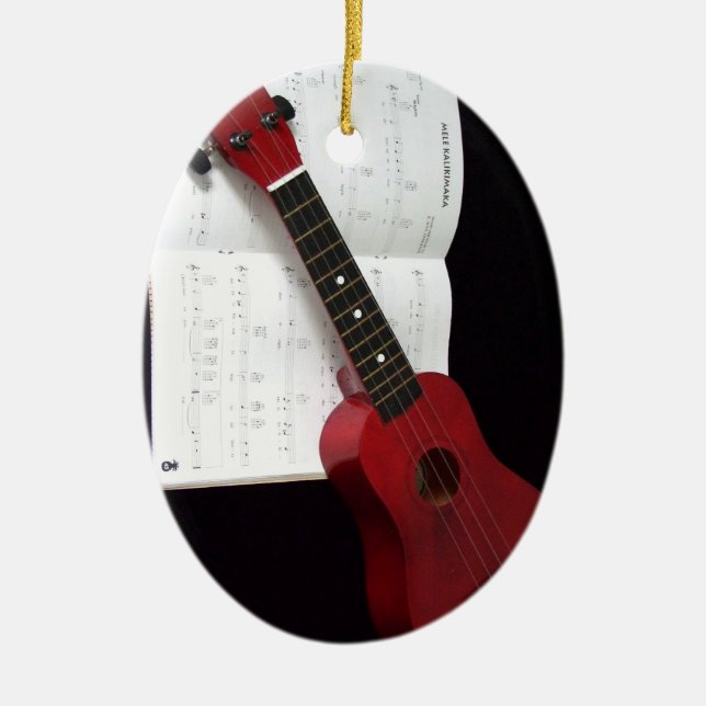 Ukulele and Songbook Ceramic Tree Decoration (Front)